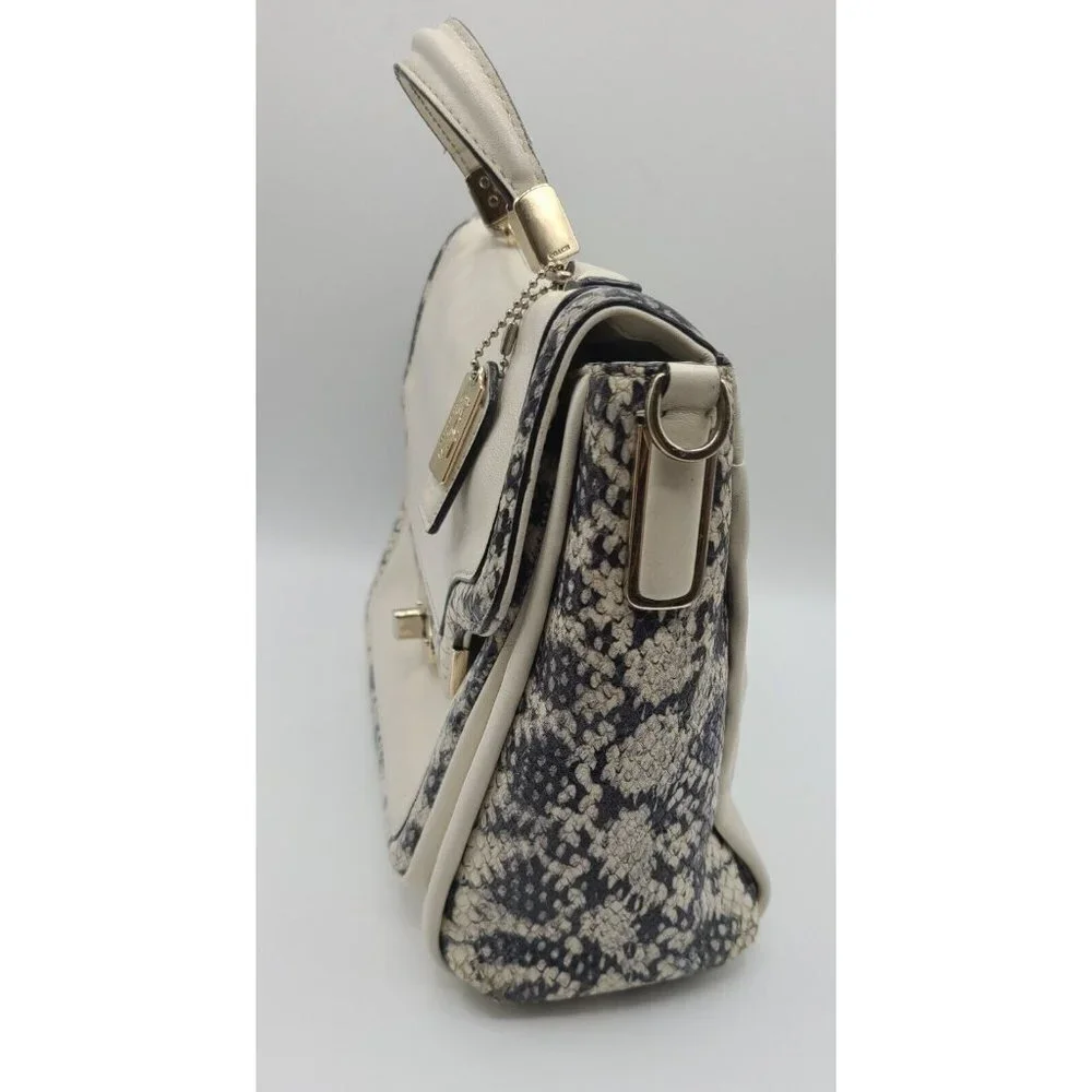 COACH MADISON TWO TONE PYTHON EMBOSSED EXOTIC LEATHER SADIE FLAP SATCHEL 27849